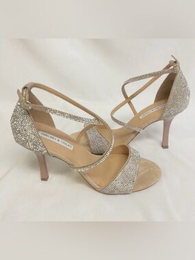Chelsea & Violet Rhinestone Evening Shoes Heels Sandals Nude Sz 11 Wedding Prom